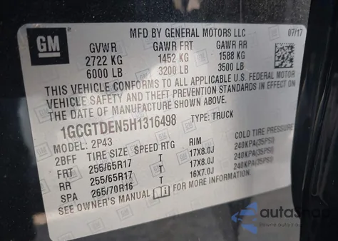 2017 Chevrolet Colorado Z71 из США, поврежденный, VIN 1GCGTDEN5H1316498